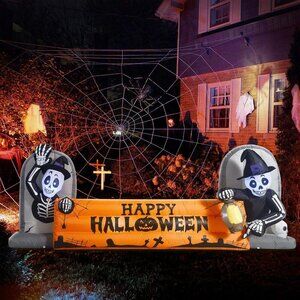 10FT Halloween Inflatable Decorations Skeleton Tombstone Banner Garden Yard Lawn